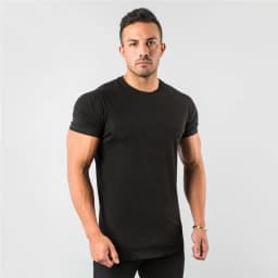 New Summer Leisure Running T-shirt Gym Training Tops Elastic Cotton Pure Color Short Sleeve Sports T-shirt Men Sportswear