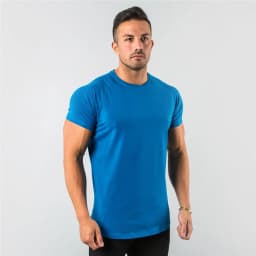 New Summer Leisure Running T-shirt Gym Training Tops Elastic Cotton Pure Color Short Sleeve Sports T-shirt Men Sportswear