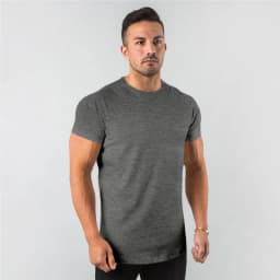 New Summer Leisure Running T-shirt Gym Training Tops Elastic Cotton Pure Color Short Sleeve Sports T-shirt Men Sportswear