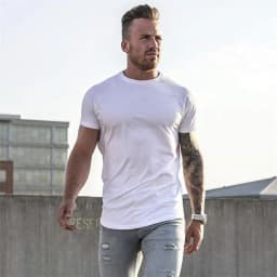 New Summer Leisure Running T-shirt Gym Training Tops Elastic Cotton Pure Color Short Sleeve Sports T-shirt Men Sportswear