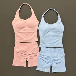 2 Pieces Shorts Yoga Set Women Backless Halter Tops High Waist Seamless Shorts Gym Suit Fitness Sportswear Workout Sets