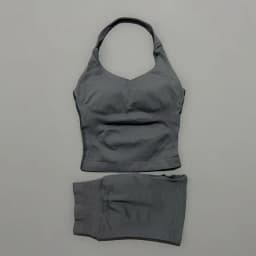 2 Pieces Shorts Yoga Set Women Backless Halter Tops High Waist Seamless Shorts Gym Suit Fitness Sportswear Workout Sets