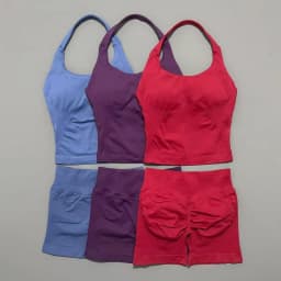 2 Pieces Shorts Yoga Set Women Backless Halter Tops High Waist Seamless Shorts Gym Suit Fitness Sportswear Workout Sets