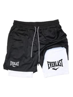 Men's running shorts, 2-in-1 double-layer sports shorts, sportswear, gym fitness shorts, training jogging pants