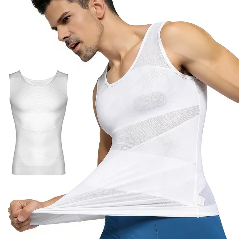 Men Invisible Mesh Cross Shapewear Vest, Sleeveless Compression Tank Top, Tummy Control Slimming Undershirt for Gynecomastia