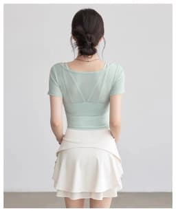 Fake Two-piece Pure Lust Style Yoga Short-sleeved Women Tight-fitting Slimming Sports Top with Chest Pad Pilates Fitness Summer