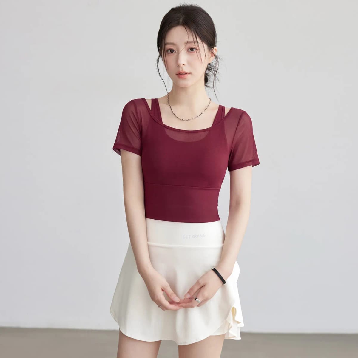Fake Two-piece Pure Lust Style Yoga Short-sleeved Women Tight-fitting Slimming Sports Top with Chest Pad Pilates Fitness Summer