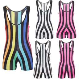 Mens Swim Bodysuit Striped Leotard Wrestling Singlet One Piece Swimsuit Beachwear Boxer Shorts Rompers Bodybuilding Shapewear