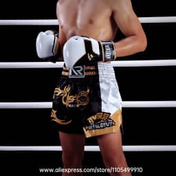Embroidery Muay Thai Boxing Shorts Satin Elastic Waist Fight Trunks for Men Women Kids Kickboxing Martial Arts Training Sparring