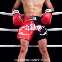 Embroidery Muay Thai Boxing Shorts Satin Elastic Waist Fight Trunks for Men Women Kids Kickboxing Martial Arts Training Sparring