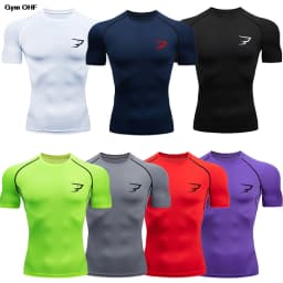 New Men's Short Sleeved T-shirt Compressed Quick Drying Breathable Training Tees Fitness Jujitsu Rashguard Top Gym Sport Shirts