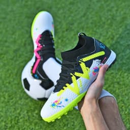 Men TF Turf Soccer Shoes, Breathable PU Upper Anti-slip Rubber Cleats, Adult Football Sneakers for Artificial Grass Training