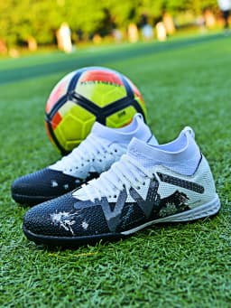 Men TF Turf Soccer Shoes, Breathable PU Upper Anti-slip Rubber Cleats, Adult Football Sneakers for Artificial Grass Training