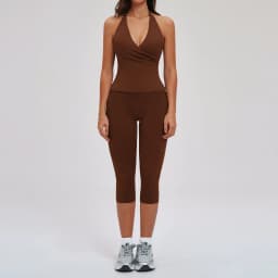 Yoga Capri Pants Suit 2 Pieces Gym Set Women Backless Tops Capri Pants Set Gym Suit Fitness Athletic Wear Sportswear Workout Set