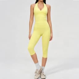 Yoga Capri Pants Suit 2 Pieces Gym Set Women Backless Tops Capri Pants Set Gym Suit Fitness Athletic Wear Sportswear Workout Set