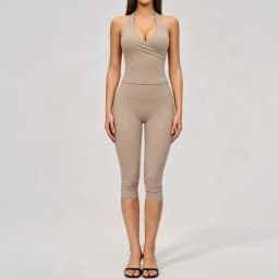 Yoga Capri Pants Suit 2 Pieces Gym Set Women Backless Tops Capri Pants Set Gym Suit Fitness Athletic Wear Sportswear Workout Set