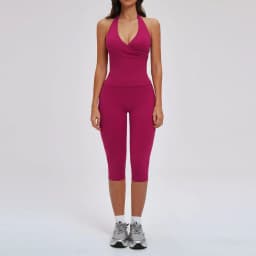 Yoga Capri Pants Suit 2 Pieces Gym Set Women Backless Tops Capri Pants Set Gym Suit Fitness Athletic Wear Sportswear Workout Set