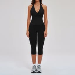 Yoga Capri Pants Suit 2 Pieces Gym Set Women Backless Tops Capri Pants Set Gym Suit Fitness Athletic Wear Sportswear Workout Set
