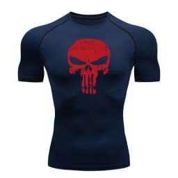 Skull Print Compression Shirts for Men Gym Workout Running Tshirts Sporty Athletic Quick Dry Tees Tops Short Sleeve Rash Guard