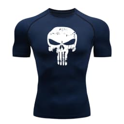 Skull Print Compression Shirts for Men Gym Workout Running Tshirts Sporty Athletic Quick Dry Tees Tops Short Sleeve Rash Guard