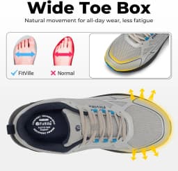 FitVille Trail Running Shoes for Men Wide Toe Box Walking Shoes Comfortable Non-Slip Sports Sneakers for Flat Feet Relief Pain