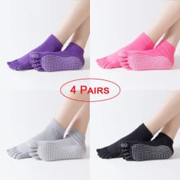 4 Pairs Women Anti-slip Yoga Socks Fingers Fitness Pilates Socks Gym Five Toe Sport Socks Cotton Colourful Elastic Winter