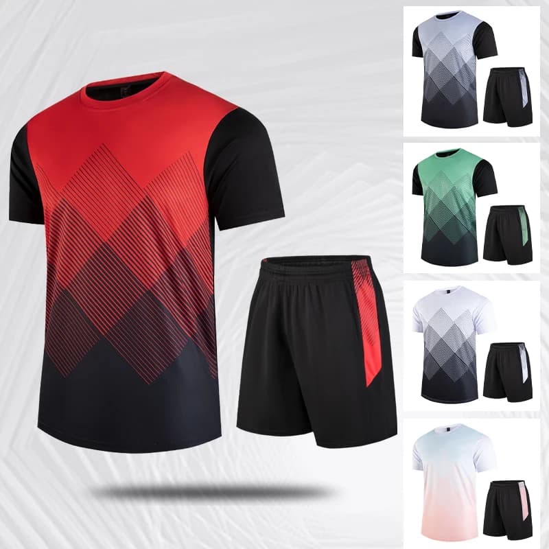 CHRLCK Fitness Clothes Ice Silk Quick Drying T-shirt Suits Unisex Short Sleeve Running Sportswear Tracksuit Gym Training Sets