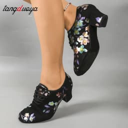 Print High Heel Dance Shoes Sneakers For Women Ballroom Latin Dance Shoes Adult Close Toe Teacher Training Shoes Oxford Sneakers