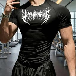 2026 Men'S Gothic Letter Pattern Print Fitness Body Suit, High-Elasticity Quick-Dry Sports Compression T-Shirt,Suitable for Gym
