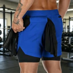 2026 Summer Sports Shorts 2-in-1 quick-dry multi-pocket Running Shorts men ventilation sweatpants Fitness double-deck men Shorts