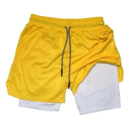 Men's Double Layer Fitness Shorts 2 in 1 Men Fitness Gym Training Sports Shorts Quick Dry Workout Jogging Double Deck Summer