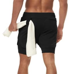 Men's Double Layer Fitness Shorts 2 in 1 Men Fitness Gym Training Sports Shorts Quick Dry Workout Jogging Double Deck Summer