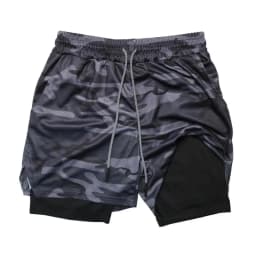 Men's Double Layer Fitness Shorts 2 in 1 Men Fitness Gym Training Sports Shorts Quick Dry Workout Jogging Double Deck Summer