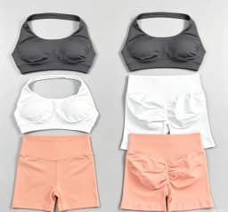 DFHE Women's Fashion 2 Piece Sports Set Lace Up Sports Bra Seamless Shorts Leggings Yoga Gym Fitness Running Tracksuit