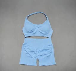 DFHE Women's Fashion 2 Piece Sports Set Lace Up Sports Bra Seamless Shorts Leggings Yoga Gym Fitness Running Tracksuit