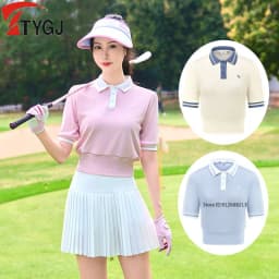 TTYGJ New Summer Women Sweaters T-Shirts Short Sleeve POLO Collar Knit Wears Female Slim Tops Classical Golf Clothing