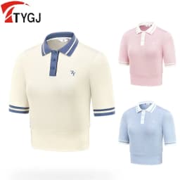 TTYGJ New Summer Women Sweaters T-Shirts Short Sleeve POLO Collar Knit Wears Female Slim Tops Classical Golf Clothing