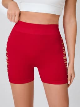 Women High Waist Cutout Biker Shorts Butt Lift Tummy Control Seamless Yoga Shorts Hollow Out Workout Running Gym Athletic Shorts