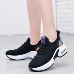Women's Air Cushion Dance Shoes, Breathable Knit Jazz Sneakers with Sequins, Platform Walking Shoes for Modern Dancing 905