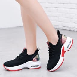 Women's Air Cushion Dance Shoes, Breathable Knit Jazz Sneakers with Sequins, Platform Walking Shoes for Modern Dancing 905