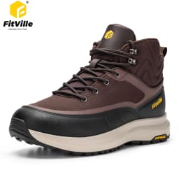 FitVille Extra Wide Hiking Shoes Mid-top Leather Climbing Shoes for Men Water-resistant Trekking Boots Arche Support Non-Slip