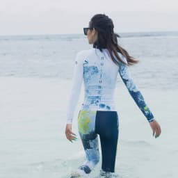 Nu-June Women Long Sleeve Rashguard Swimwear Print Surfing Top Diving Shirt Quick Dry Running Biking Rash Guard UPF50+ Swimsuit