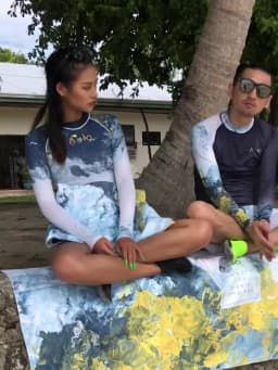 Nu-June Women Long Sleeve Rashguard Swimwear Print Surfing Top Diving Shirt Quick Dry Running Biking Rash Guard UPF50+ Swimsuit