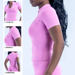 Logo Women Zip Front Short Sleeve Yoga Shirt Slim Fit Tummy Control Quick Dry Running Fitness Outdoor Sports Casual T-Shirt