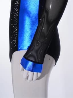 Men Long Sleeve Shiny Rhinestone Sheer Mesh Figure Skating Bodysuit Latin Dance Cha-cha Ballet Gymnastics Leotard Dancewear