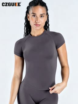 CZGUKE Sport Shirt Women Fitness Impact Short Sleeve Top Tee Seamless GYM Clothes Running Activewear Workout Versatile Blouse