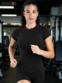 CZGUKE Sport Shirt Women Fitness Impact Short Sleeve Top Tee Seamless GYM Clothes Running Activewear Workout Versatile Blouse