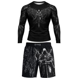 No Gi Bjj Rash Guard MMA T-shirt+Short Sets Jiu Jitsu Rashguard For Men Grappling Muay Thai Training Boxing Jereys Sportswear
