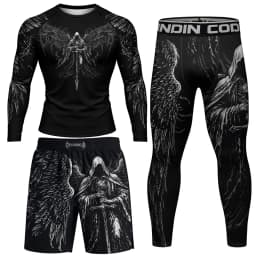 No Gi Bjj Rash Guard MMA T-shirt+Short Sets Jiu Jitsu Rashguard For Men Grappling Muay Thai Training Boxing Jereys Sportswear