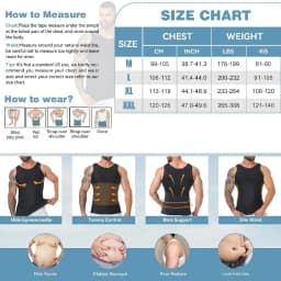 Men's Compression Tank Top Vest, Slimming Body Shaper Undershirt, Abs Abdomen Chest Control Workout Shapewear for Daily Fitness